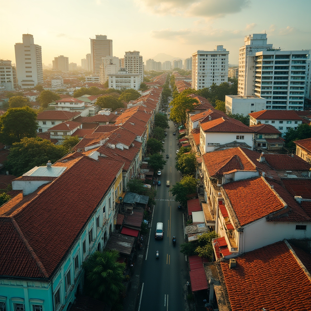 Wide aerial view of George Town Penang business district with shophouses and modern buildings reflecting the local SME landscape